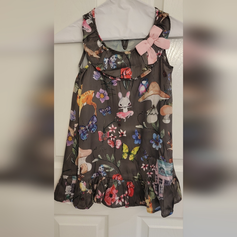 H&M Kids Gray Dress with Pink Bow and Floral Animal Print